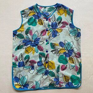Art Teacher Vest Floral 1980s Vintage Light-Weight Casual Womens Clothing